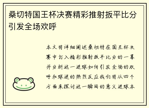 桑切特国王杯决赛精彩推射扳平比分引发全场欢呼